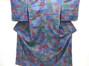 幾何学模様織出し十日町紬単衣着物